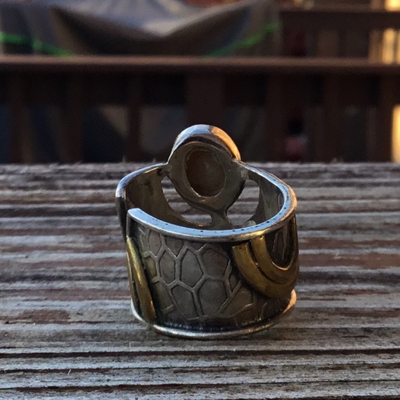 Modernist sterling and goldtone ring with pearl - Picture 4 of 8